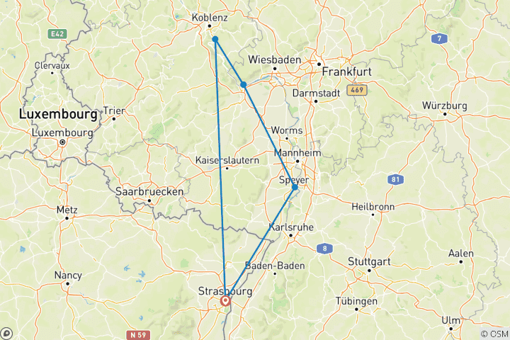 Map of Christmas on the romantic Rhine, the enchantment of the Lorelei Rock (port-to-port cruise) - SYMPHONIE