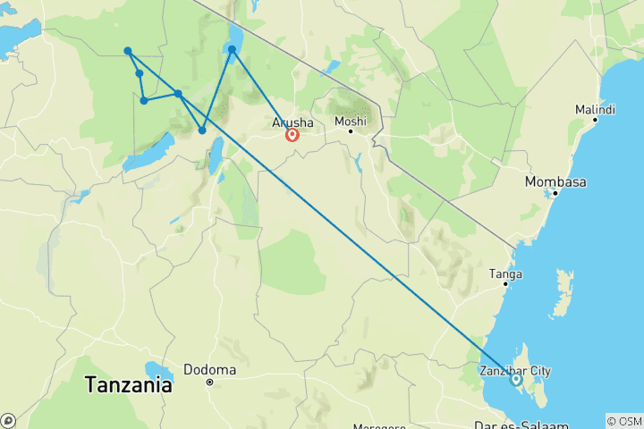 Map of A 9-Day Wildlife Expedition in the Serengeti