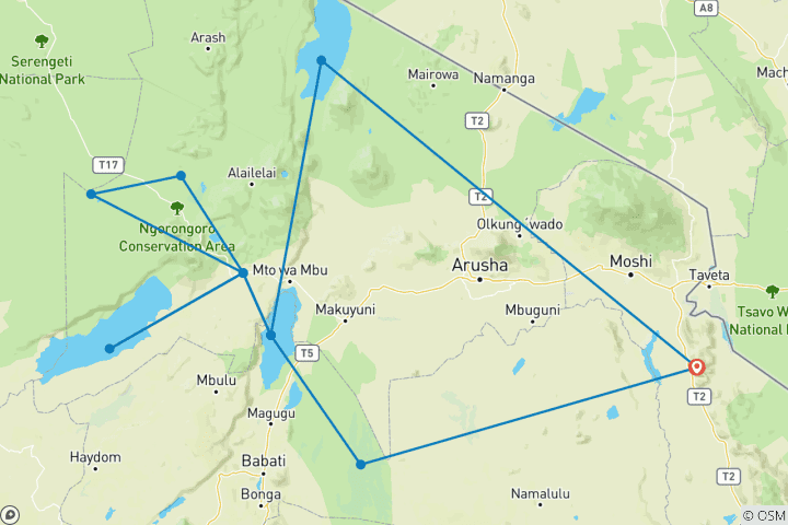 Map of Discover the Beauty of the Northern Circuit in Tanzania