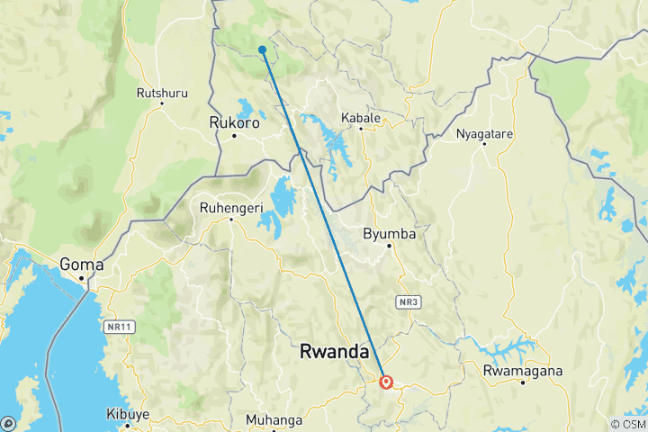 Map of 3 Days gorilla tracking via Kigali