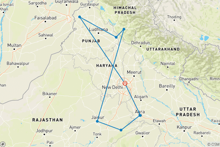 Karte von Goldenes Dreieck & Amritsar - 14 Tage