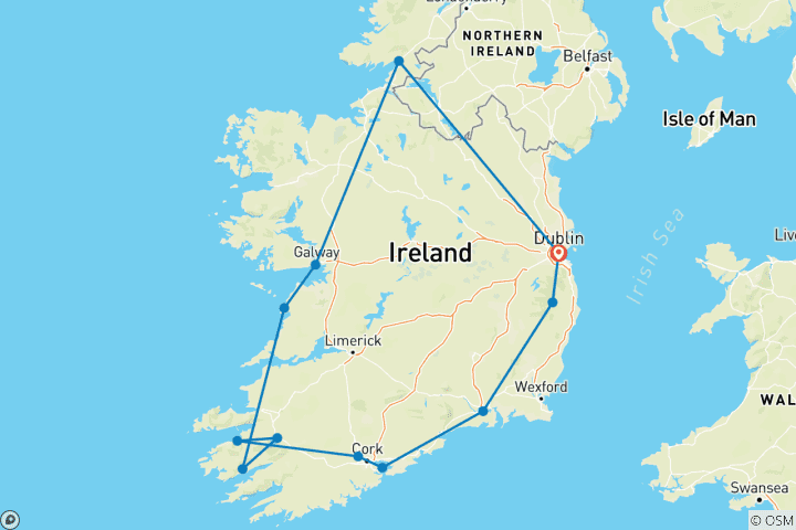 Map of Irish Adventure - 8 Days/7 Nights (12 destinations)