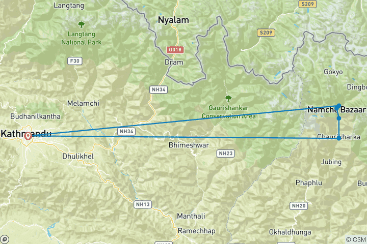 Carte du circuit Trek du panorama de l'Everest