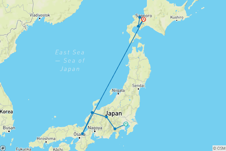 Map of 15-Day Wonders of Japan and Hokkaido Tour (private guide & driver）