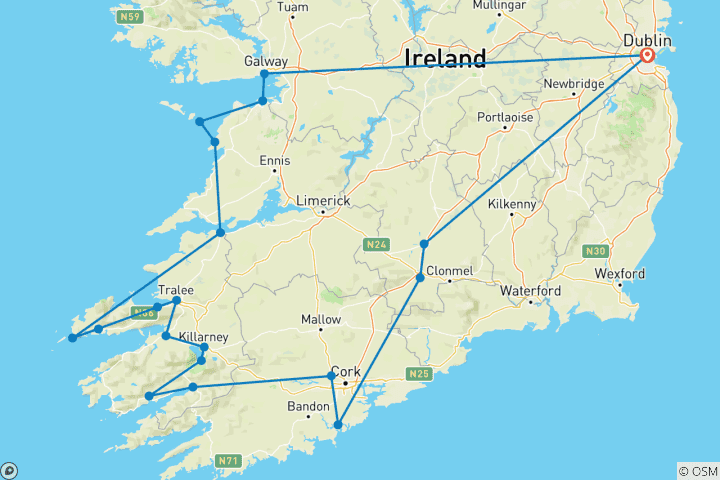 Mapa de Circuito de 5 días por la costa Sur