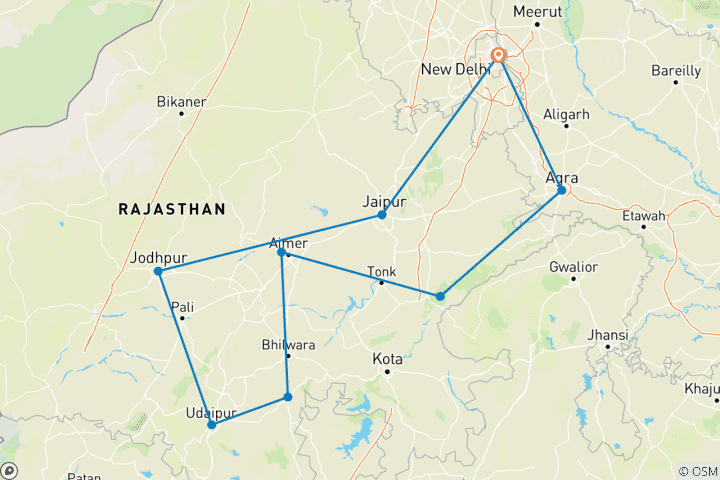 Carte du circuit Aventures au Rajasthan