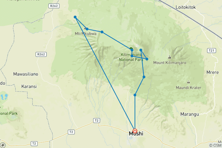Map of Tanzania Mount Kilimanjaro Trekking Lemosho Route