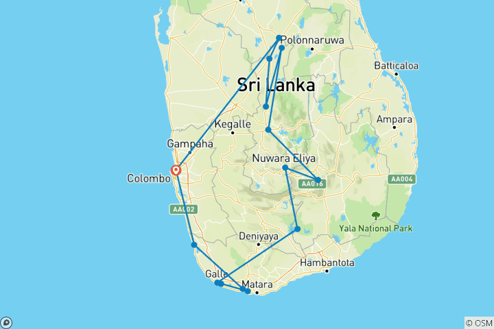 Mapa de Reunión - Sri Lanka pura 35 a 45 (Sólo disponible para viajeros anteriores de Contiki, Reunión, 11 días)