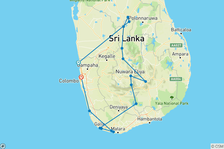 Kaart van Puur Sri Lanka Reünie 35 tot 45 (Alleen beschikbaar voor Contiki eerdere reizigers, Reünie, 11 dagen)