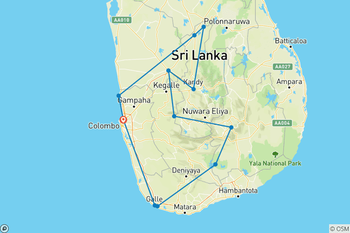 Carte du circuit Circuit actif au Sri Lanka en 13 jours : Surf, Rafting, Randonnée