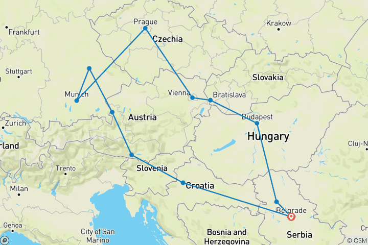 Karte von Balkan-Hauptstädte & Reichsstädte - 12 Tage