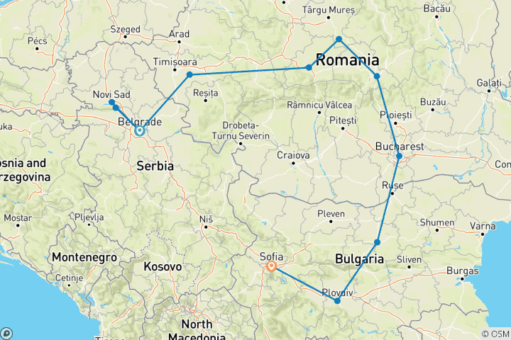 Carte du circuit Serbie, Roumanie et Bulgarie dévoilées - 12 jours