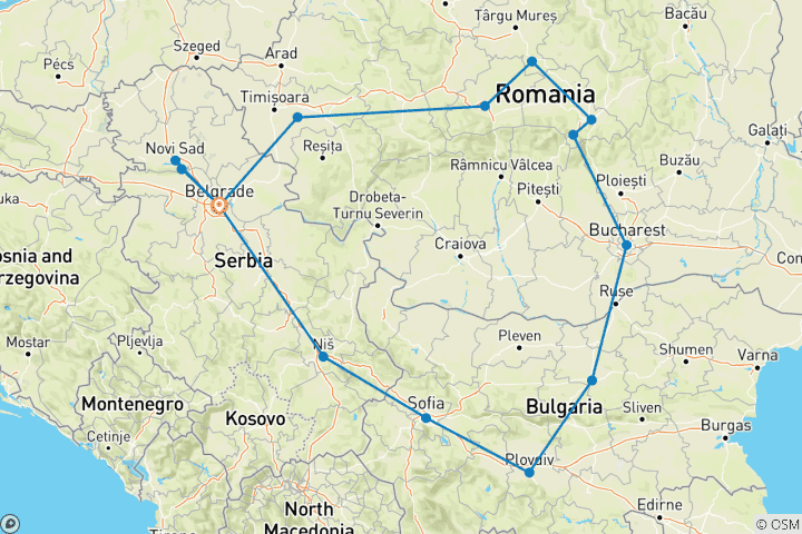 Carte du circuit Serbie, Roumanie et Bulgarie dévoilées - Supérieur - 12 jours