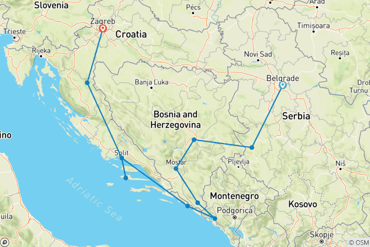 Map of Belgrade to Zagreb - 12 days