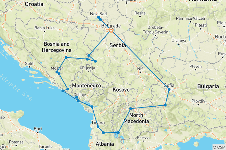 Carte du circuit Découverte du Sud des Balkans - Supérieur - 14 jours