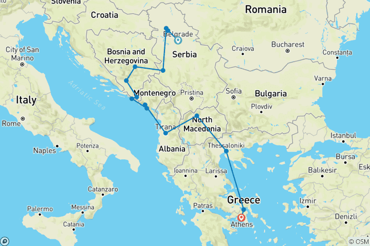 Map of Serbia to Greece - 16 days