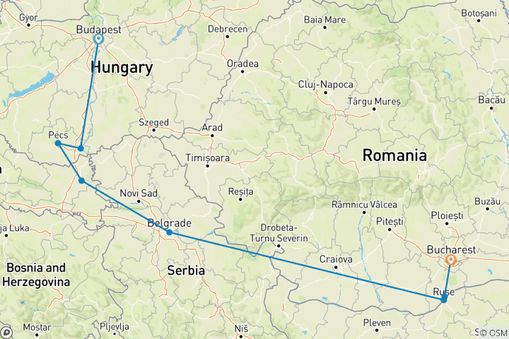 Map of Balkan Adventure Budapest to Bucharest  (2025)