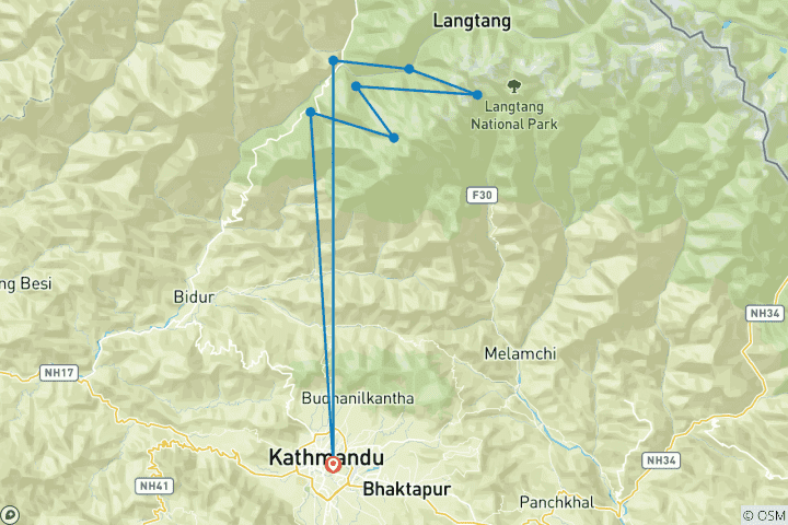 Map of Langtang Gosaikunda Trek