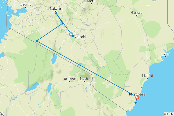 Map of 10 Days Luxury Honeymoon Masai Mara &Diani Package