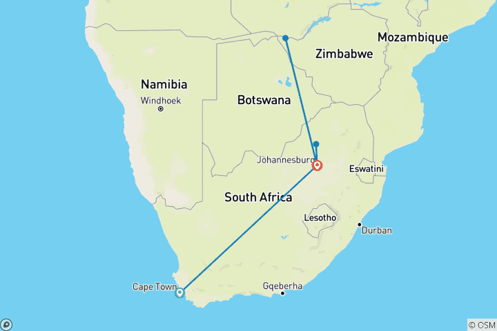 Map of Icons of Southern Africa (End With Victoria Falls)