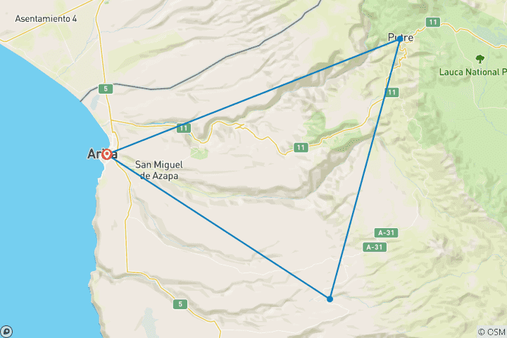 Carte du circuit La route des missions - Expéditions dans le désert chilien - 5 jours