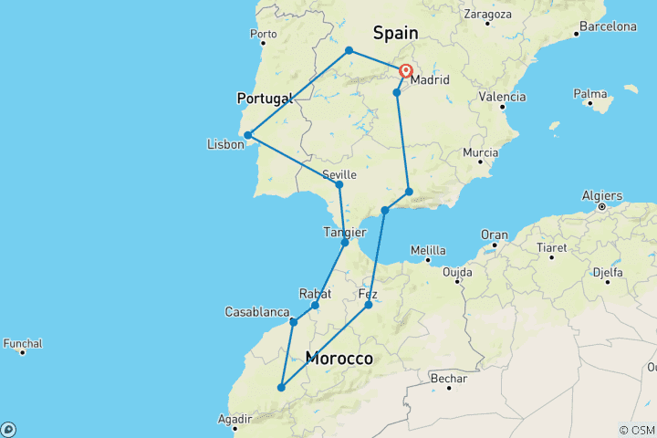 Carte du circuit L'Espagne, le Maroc et le Portugal (Base, 16 jours)