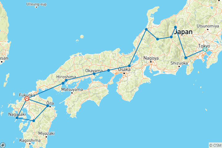 Carte du circuit Expédition de 20 jours de Tokyo à Kyushu (guide et chauffeur privés)