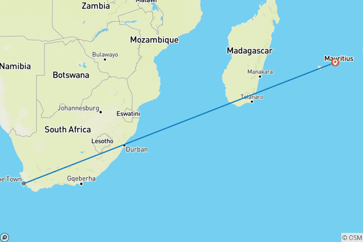 Map of Cape Town & Mauritius: Cape Point Meets Tropical Paradise