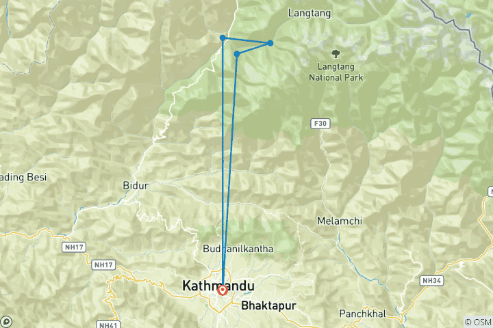 Carte du circuit Trek dans la vallée du Langtang