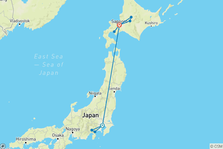 Carte du circuit Circuit estival de 12 jours à Tokyo et Hokkaido (guide et chauffeur privés)