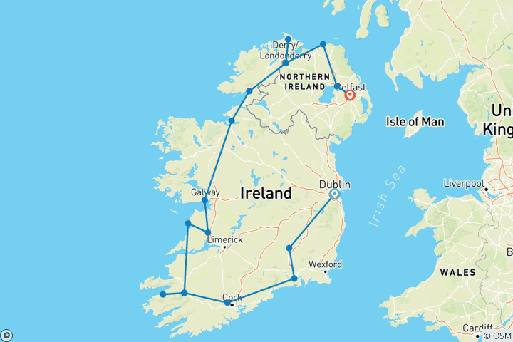 Map of Shades of Ireland featuring Northern Ireland (Dublin to Belfast, 2026)