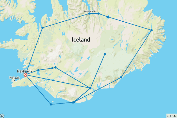 Map of 9 Day - Around Iceland, Highlands and Volcano Adventure