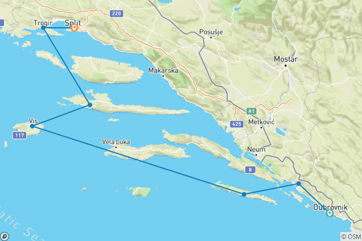 Carte du circuit De Dubrovnik à Split avec Lastovo, MS Desire 2025