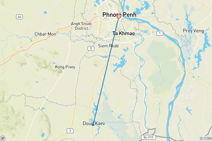 Kaart van Phnom Chisor berg&Tonle Bati privé dagRondreis door vanuit Phnom Penh