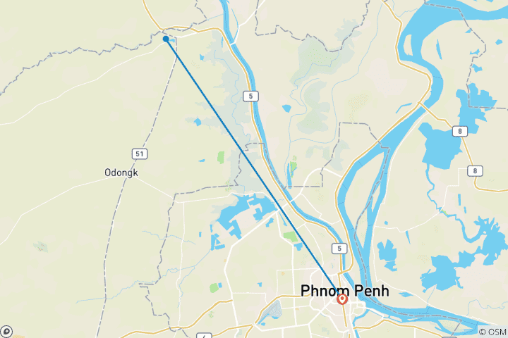 Kaart van Oudong berg&Phnom Baset privé dagRondreis door vanuit Phnom Penh