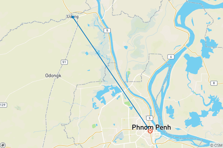 Kaart van DagRondreis door Phnom Penh Stadagenen Oudong Berg met dorp waar zilversmidagenwordt gemaakt