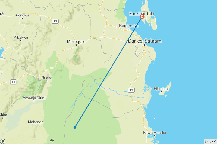 Mapa de Zanzíbar : Safari de 9 días por Selous y vacaciones en la playa de Zanzíbar