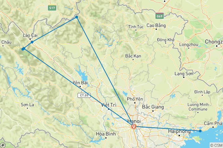 Kaart van Culturele rondreis door Vietnam – verken Hanoi, Sapa & Halong Bay – 6 dagen