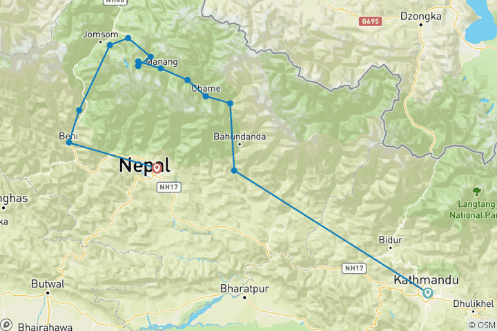 Map of The Annapurna Circuit Trek(via Tilicho Lake)