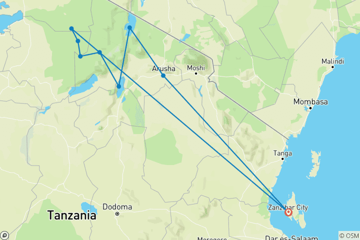 Map of Zanzibar & Fly-In Serengeti