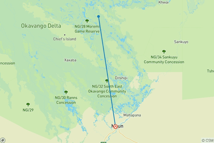 Map of Moremi Leopard Safari 5 Days