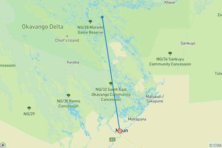 Map of MOREMI LEOPARD SAFARI 5 DAYS