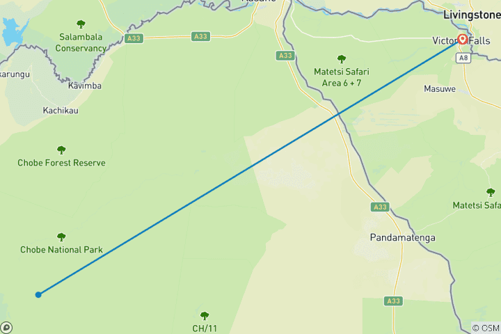 Kaart van Victoria Watervallen 3 Daags Avontuur Arrangement