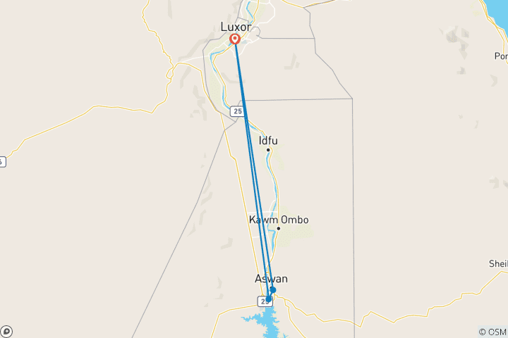 Map of Aswan Day Tour and Nubian Village from Luxor by Car including Lunch