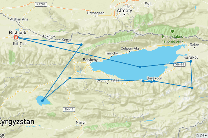 Carte du circuit Circuit de 9 jours en groupe au Kirghizstan