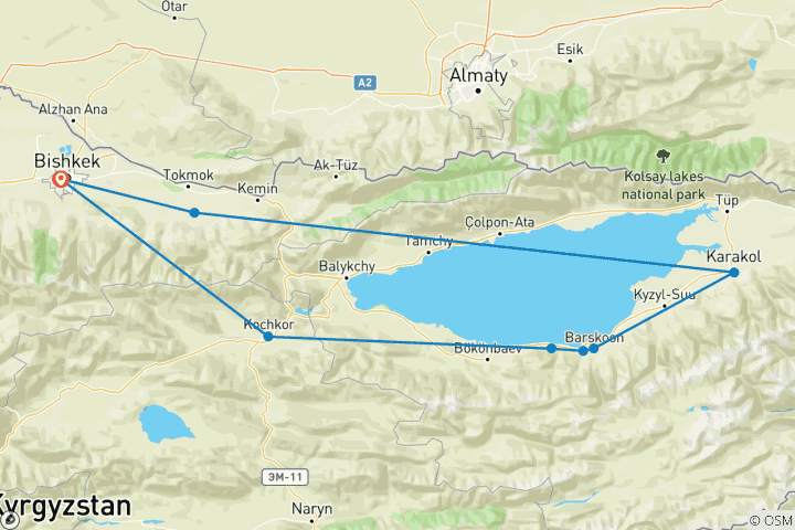 Carte du circuit Circuit de 9 jours en groupe au Kirghizstan