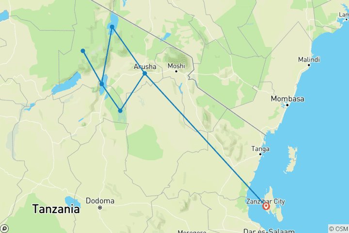 Carte du circuit Au départ de Zanzibar : 5 jours tout compris de safari dans le parc national du Nord