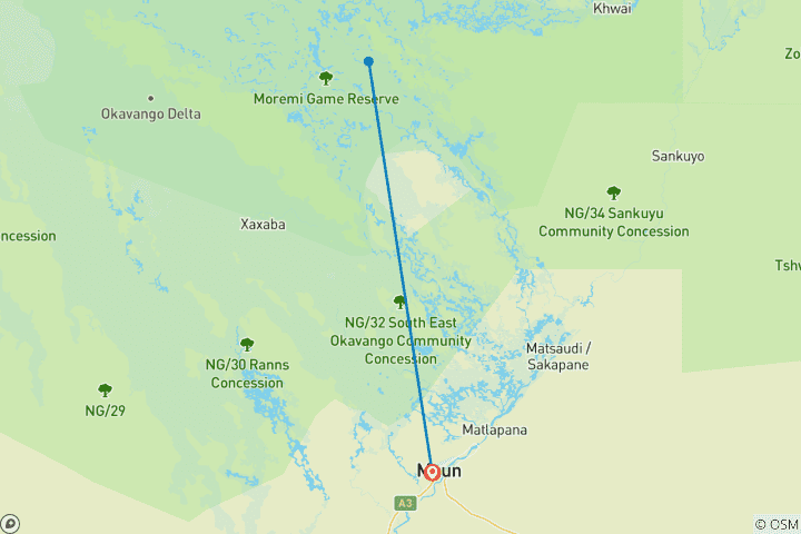 Map of MOREMI DAY TRIP FROM MAUN