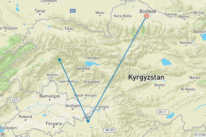 Mapa de Senderismo en las montañas Tian-Shan y Pamir. (Bishkek-Bishkek)