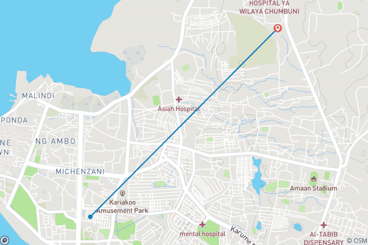 Kaart van Zanzibar strand & oceaan vakantiereis